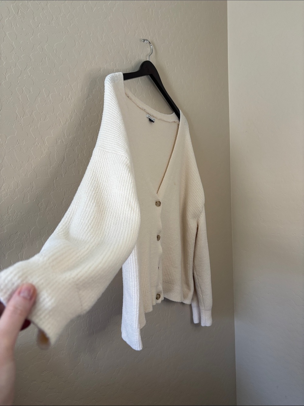 AE Cozy Cream Oversized Button-Front V-Neck Sweater Cardigan - Picture 5 of 16